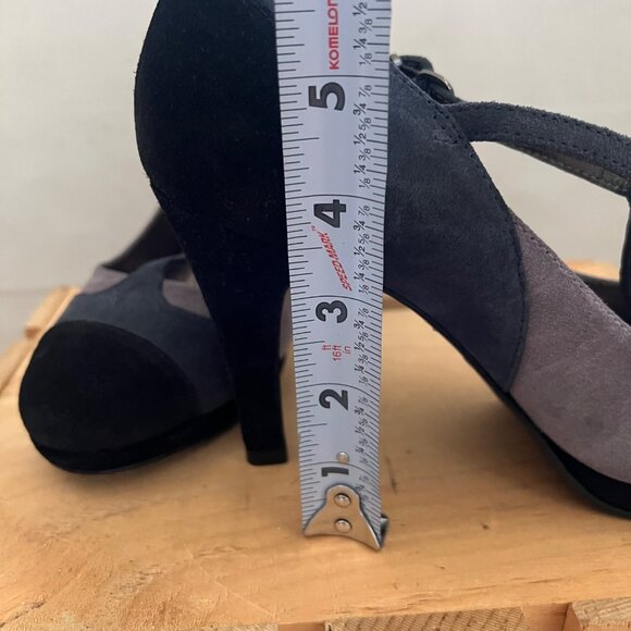 Boden Size 8 Black & Gray Suede Round Toe T-Strap Mary Jane High Heel Pumps Shoe - Picture 12 of 16